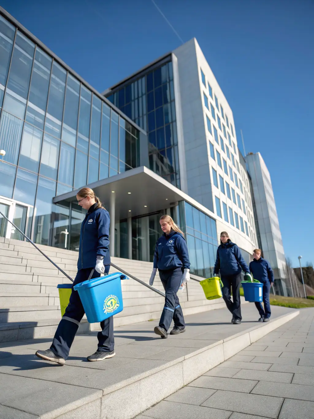 A photo of a Fandlarenhold cleaning team with over 10 years of experience, smiling and ready to work, showcasing their expertise and reliability in the cleaning industry.